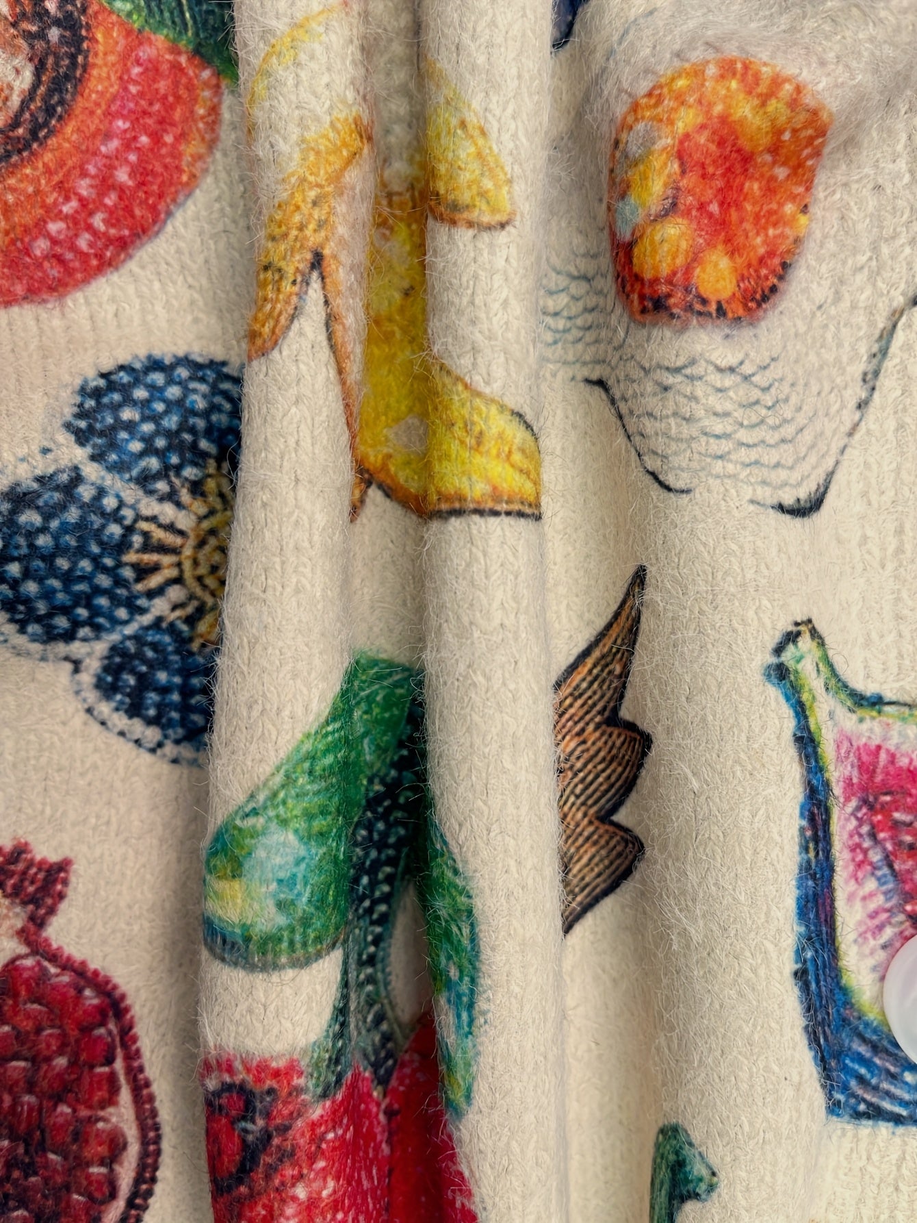 Plus Size Womens Fruit Print V-Neck Cardigan Long Sleeve Sweater Fall Winter Beige