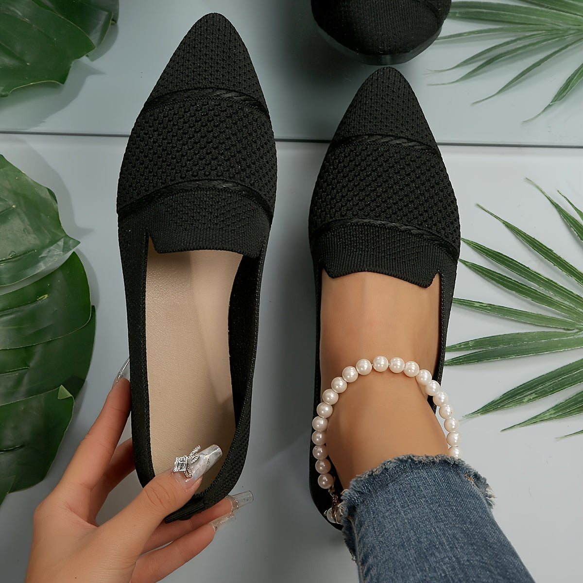 Women's Pink Leather Ballet Flats with Ankle Strap Slip-On Comfort