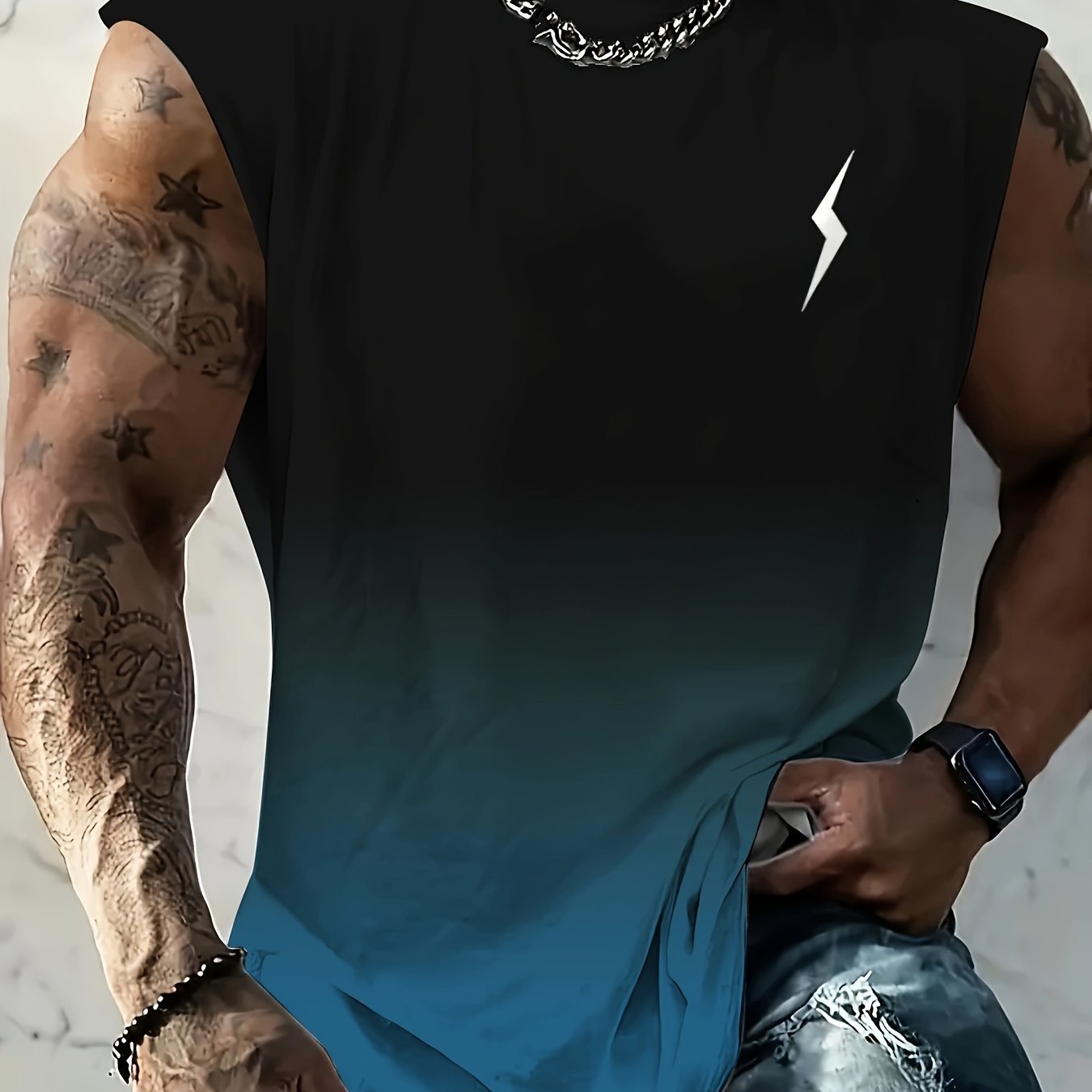 Plus Size Men's Tank Top with Lightning Print for Summer Workouts and Basketball