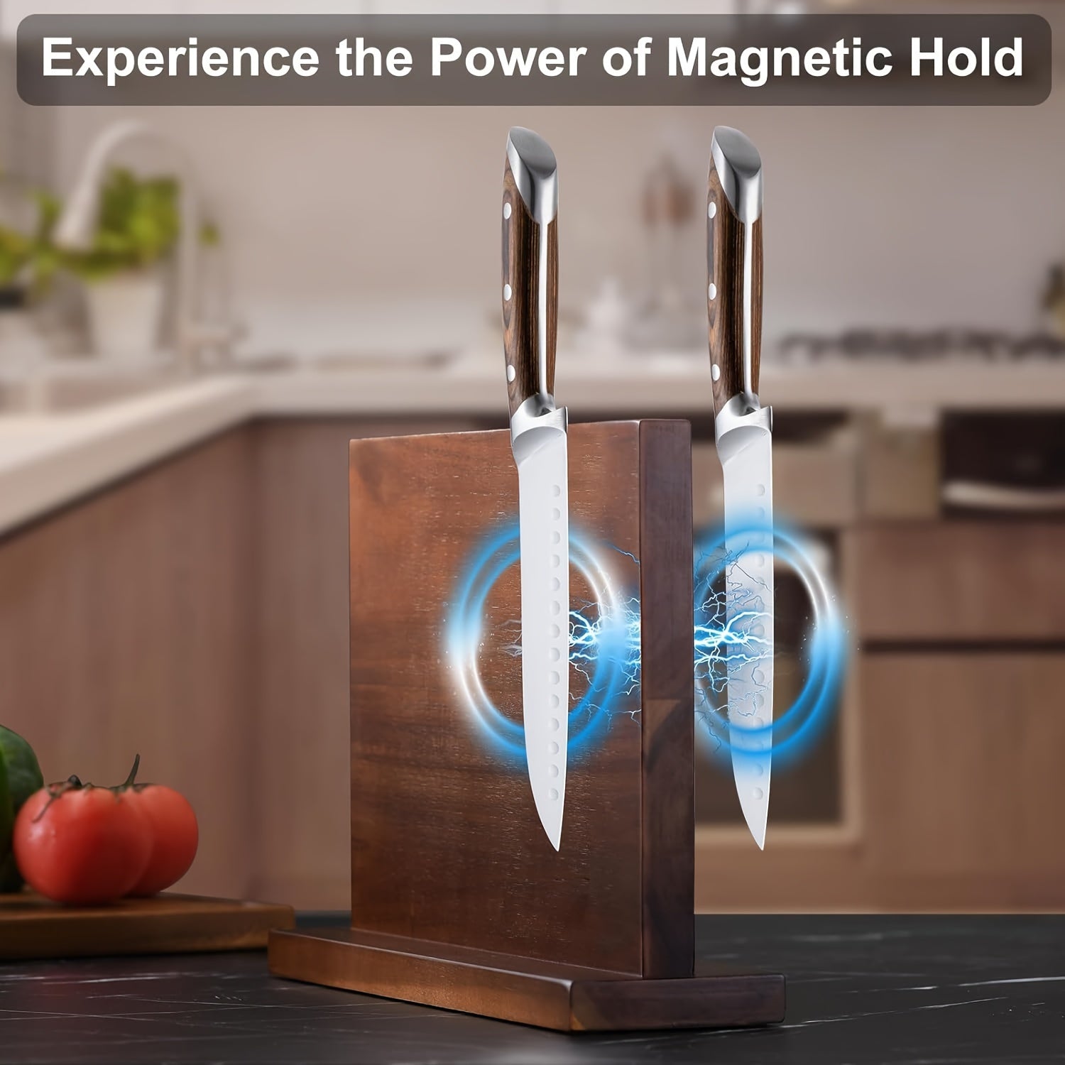 Wooden Magnetic Knife Holder Dual-Sided Knife Block with Strong Magnets