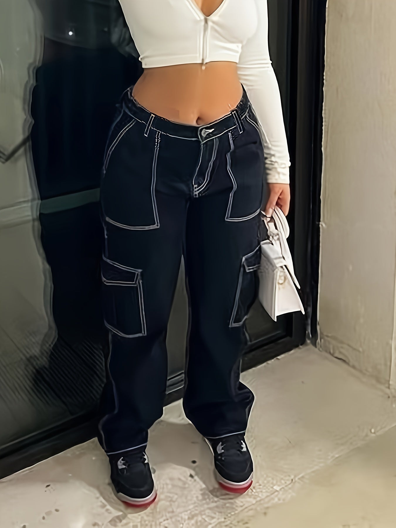 Женские брюки карго из смеси вискозы больших размеров с карманами и молнией