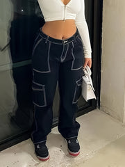 Женские брюки карго из смеси вискозы больших размеров с карманами и молнией