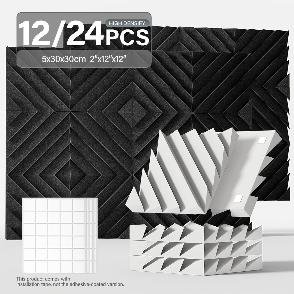 24pcs Acoustic Foam Panels 12x12 Inch Soundproofing Tiles for Studio Home Office Black Grey White