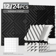 24pcs Acoustic Foam Panels 12x12 Inch Soundproofing Tiles for Studio Home Office Black Grey White