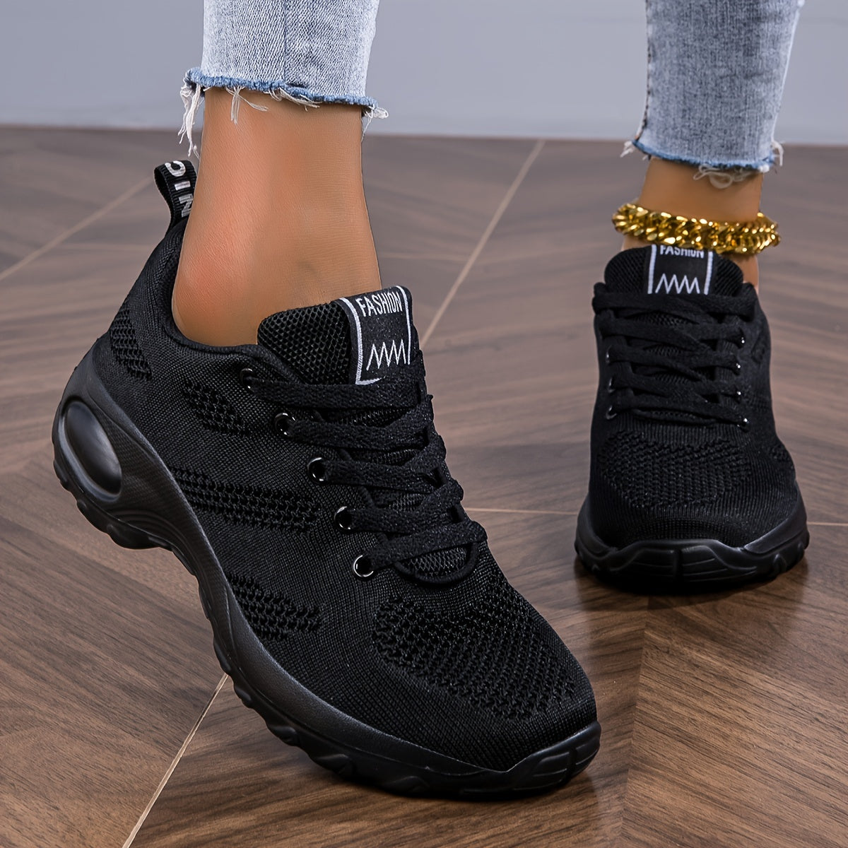 Women's Knitted Chunky Sneakers Breathable Solid Color Running Shoes