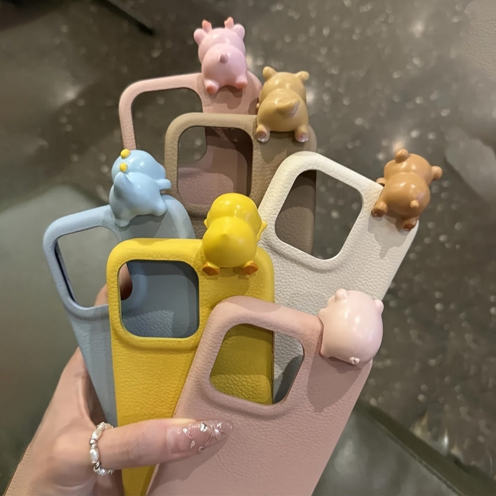 3D Bear Duck Cartoon iPhone Case Shockproof TPU Soft Back Cover for Various Models