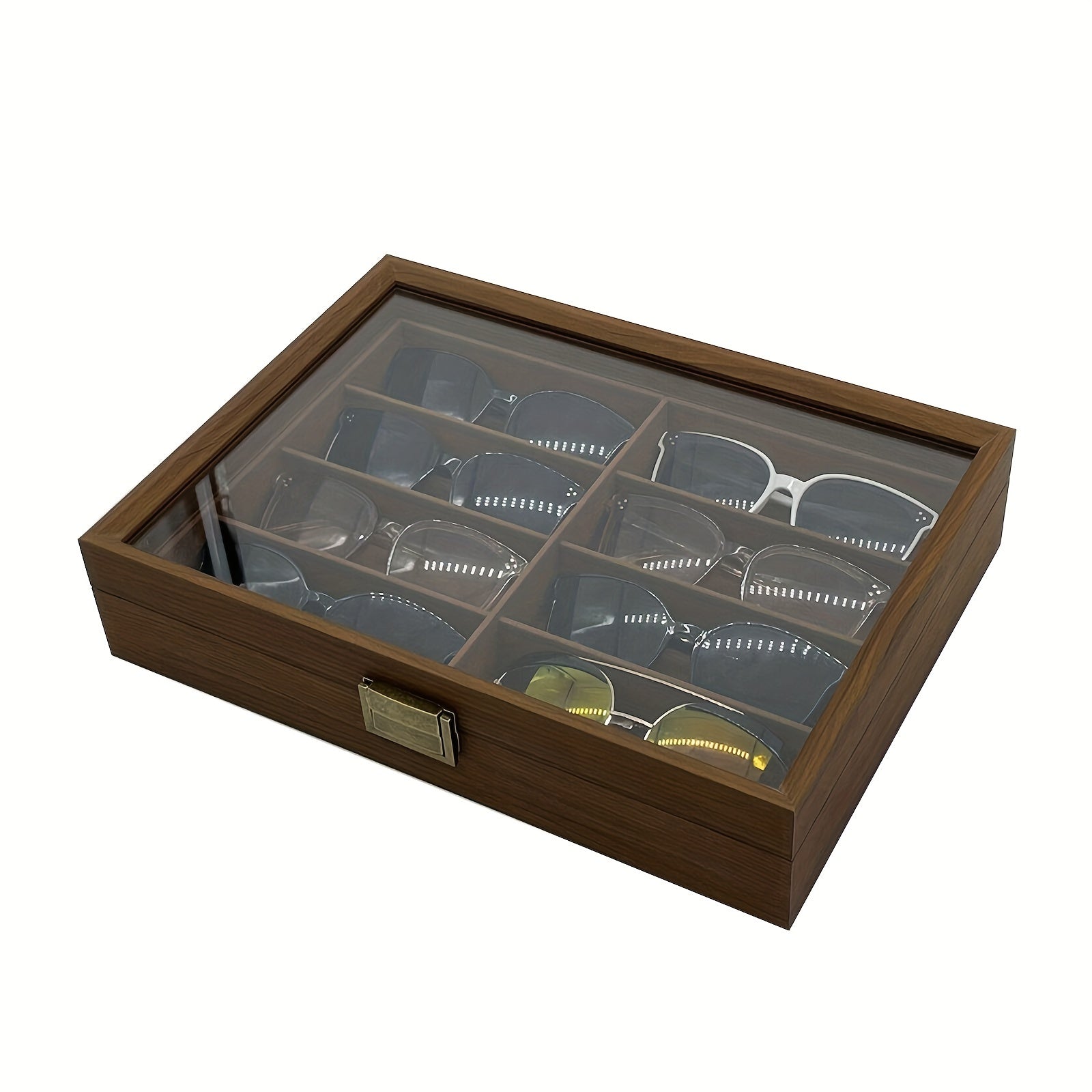 Black Walnut Wood Eyewear Organizer for Women Holds 8 Glasses Stylish Display Case