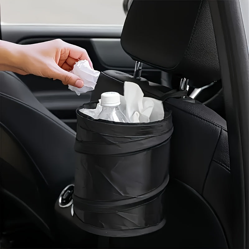 Portable Car Trash Can Foldable Auto Garbage Bin with Storage Black