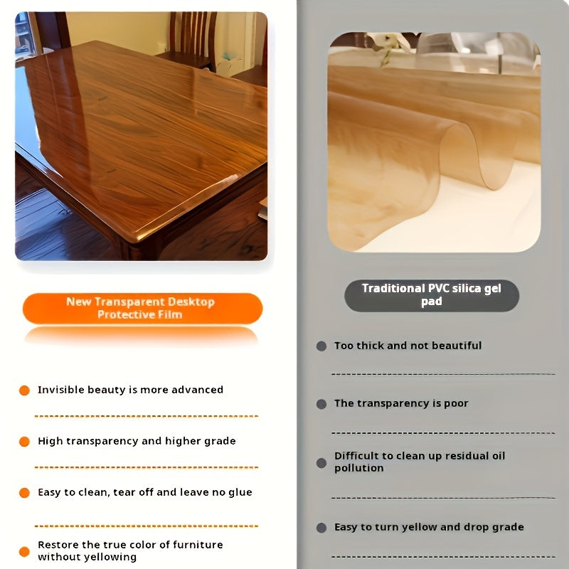 Clear PET Table Protector 99x41cm Self-Adhesive Waterproof Oil-Resistant for Dining and Coffee Tables