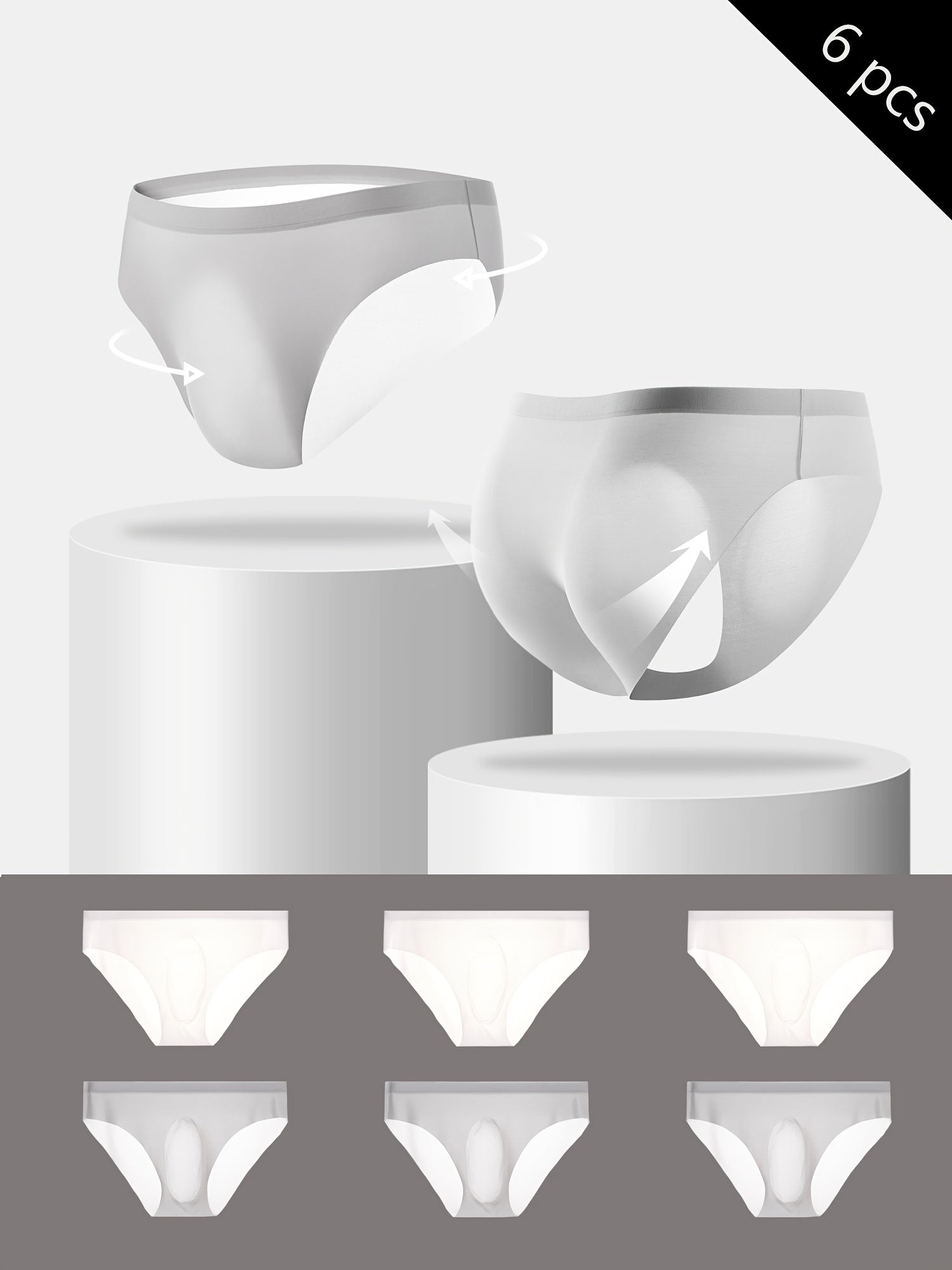 Pack de 6 calzoncillos masculinos de color sólido con molde 3D, de secado rápido, transpirable, suave y cómodo