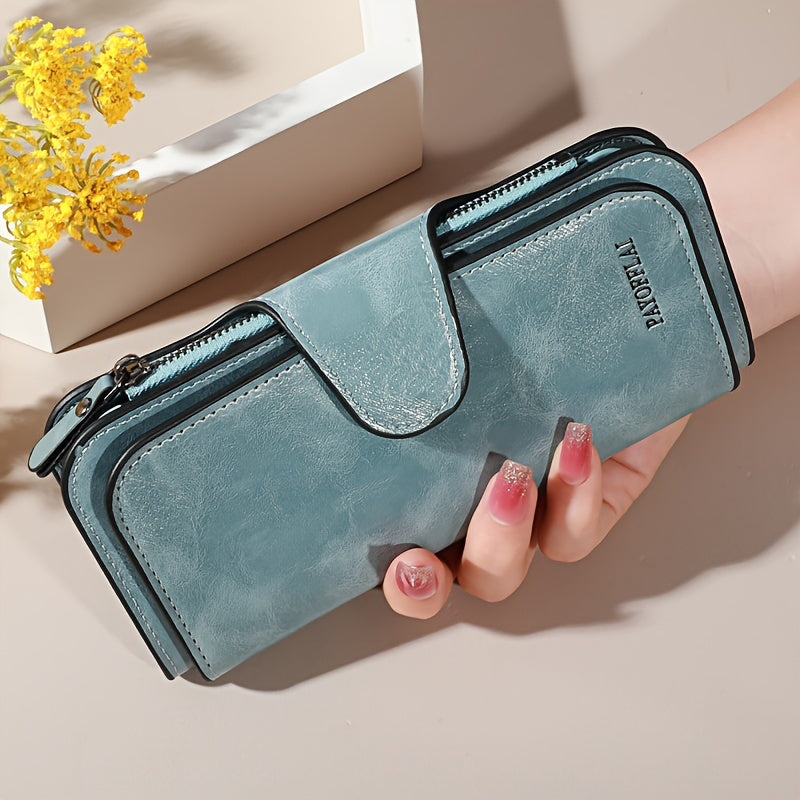 Billetera vintage para hombre con compartimentos con cremallera, tarjetero y monedero en rojo, negro o teal