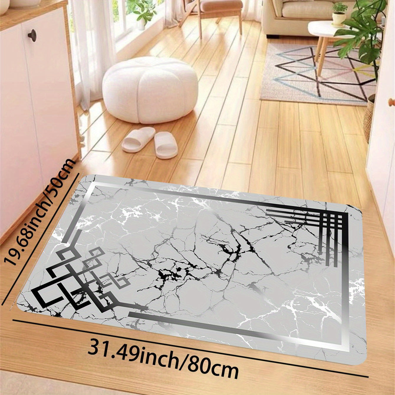 Marble Print Area Rug Washable Braided Polyester Rectangle Home Decor Living Room Kitchen Bedroom