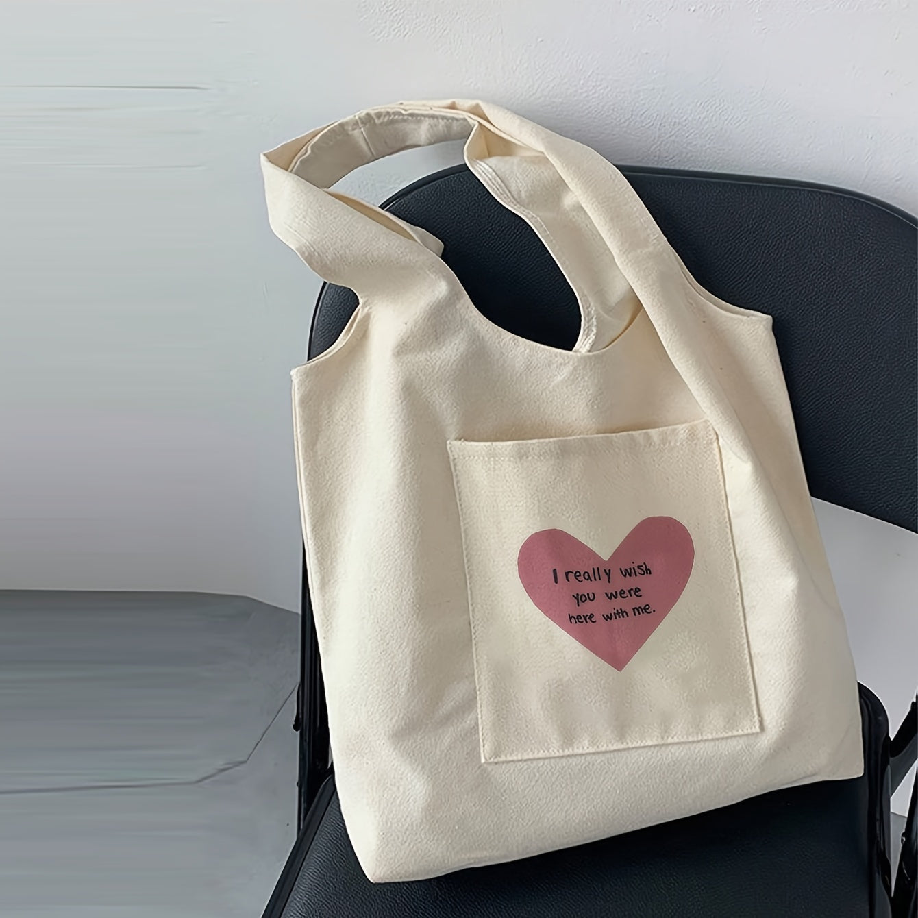 Women's Canvas Heart Tote Bag for Casual Shopping and Travel Beige Unpainted Edges