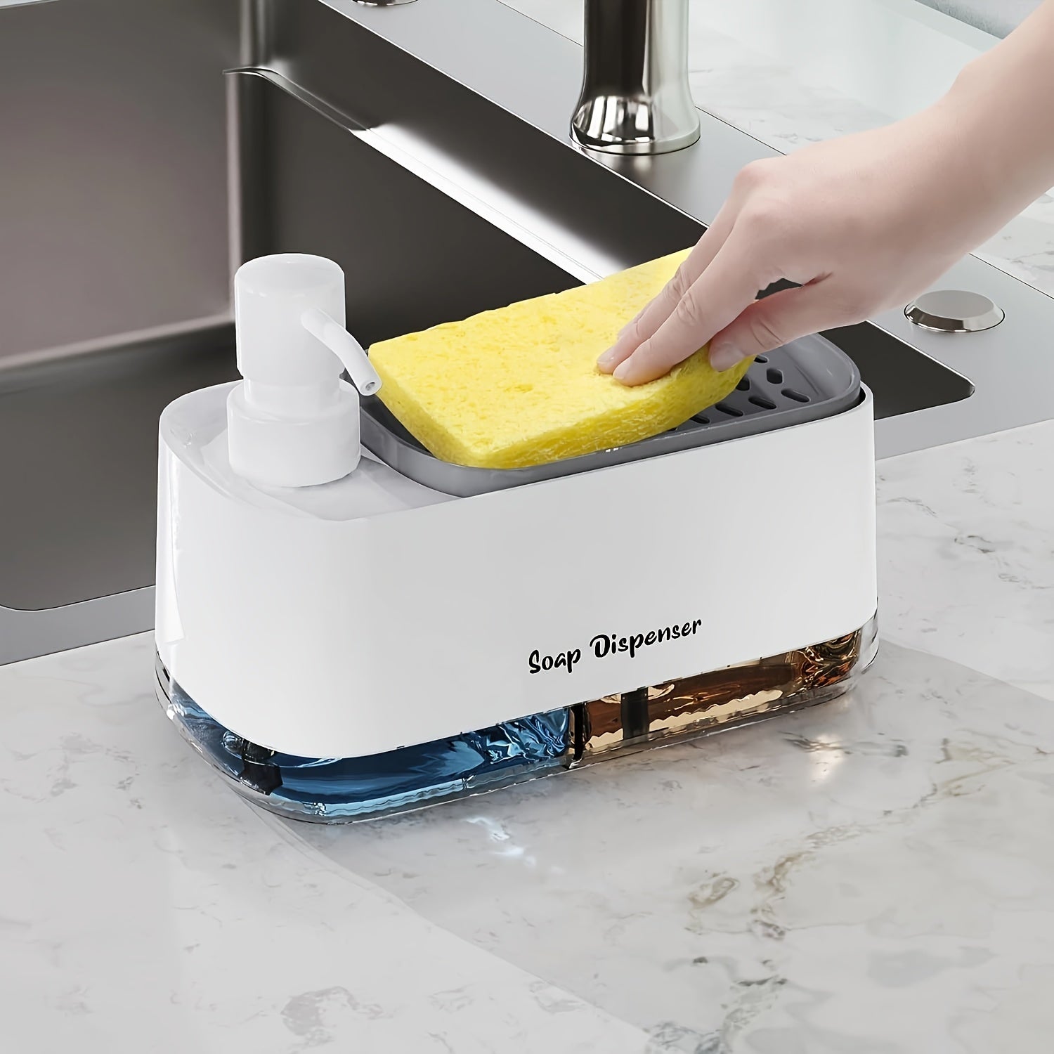 4-in-1 Soap Dispenser Set with Sponge Holder BPA-Free Plastic Leakproof Pumps Kitchen Bathroom