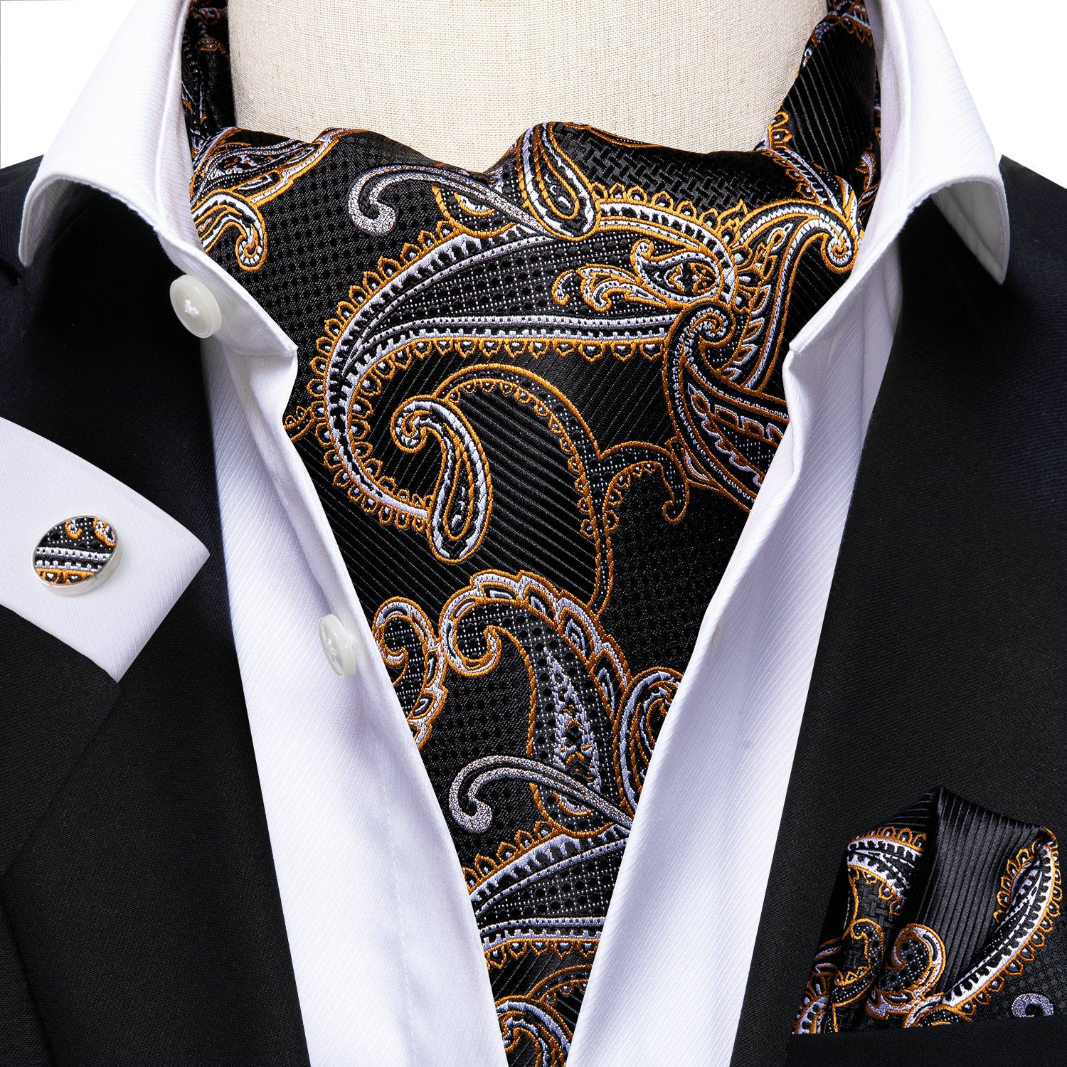 Men's Elegant Silk Paisley Attire Set with Tie Pocket Square Cufflinks for Weddings