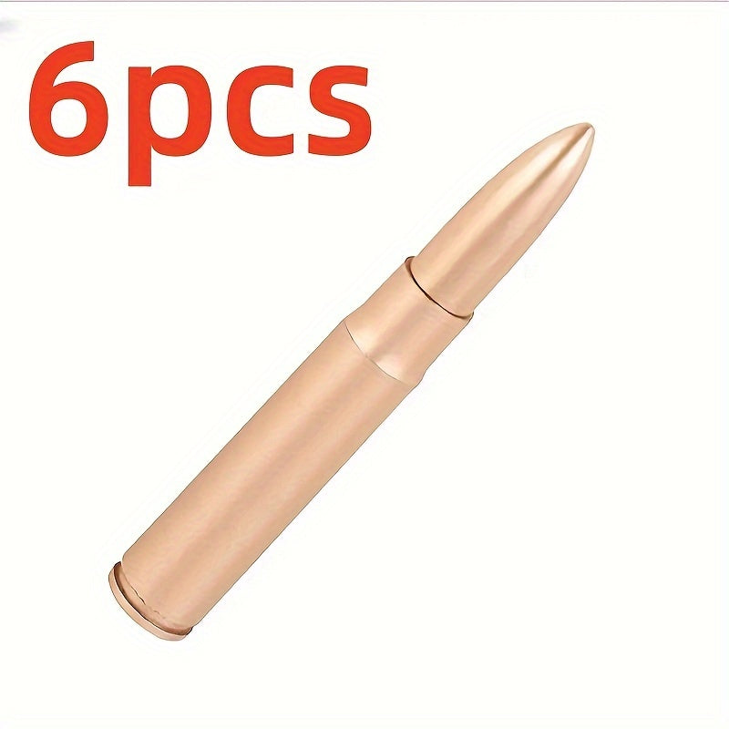 Set of 6 Golden Bullet Shaped Ballpoint Pens with Click-Off Cap Blue Ink Medium Point