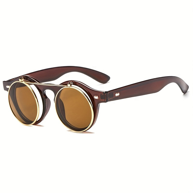 Gafas de doble capa vintage con marco redondo para fiestas en la playa y clubes, con almohadillas nasales ajustables