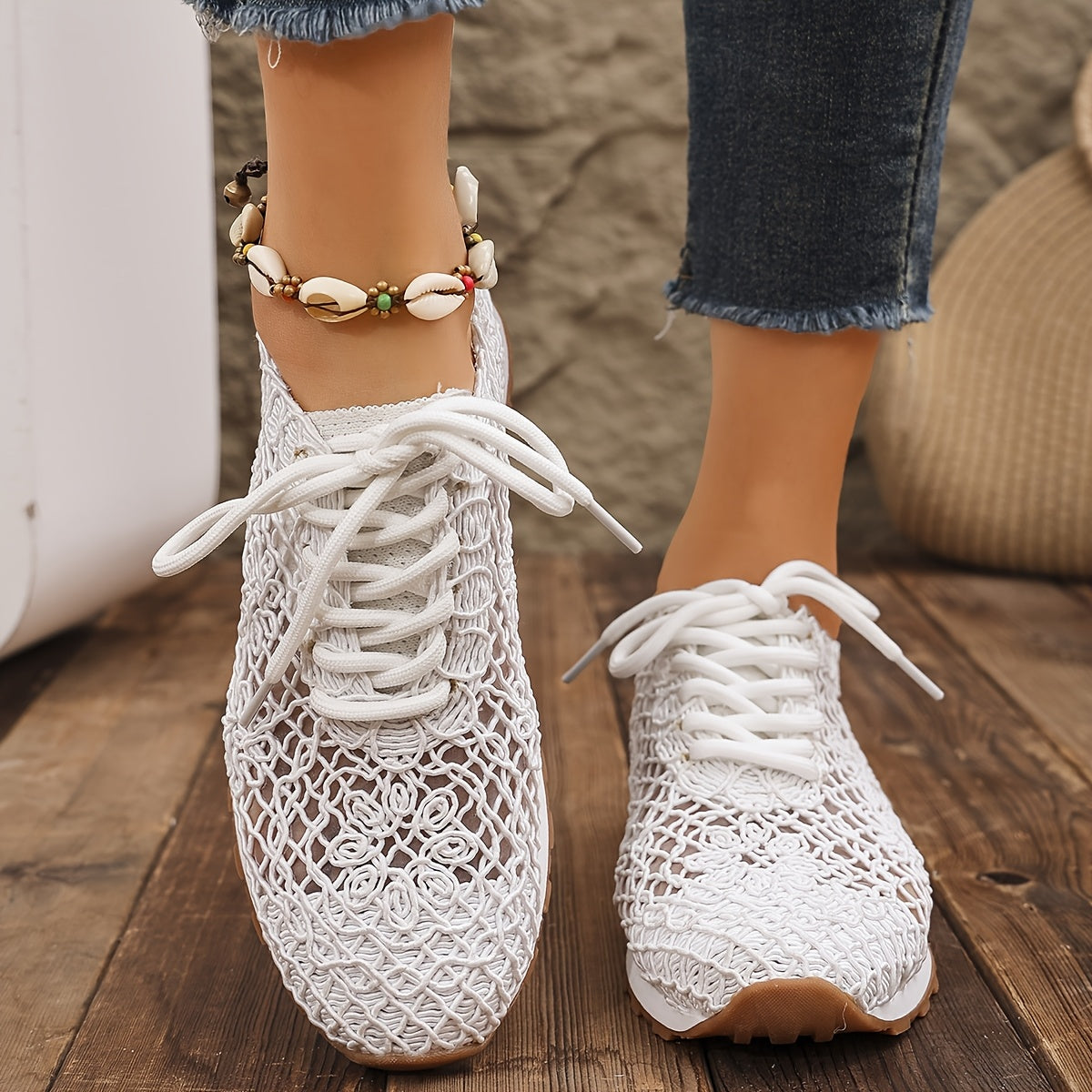 Women Mesh Sports Shoes Casual Non Slip Sneakers with Flower Pattern