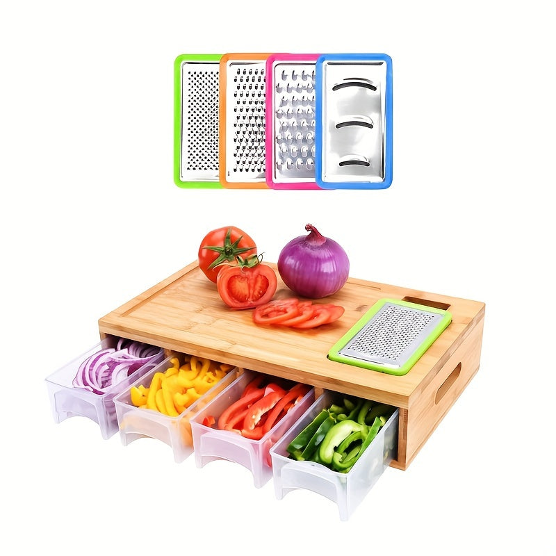 Mother's Day Gift 4-Grater Bamboo Cutting Board Set with Containers and Vegetable Peelers