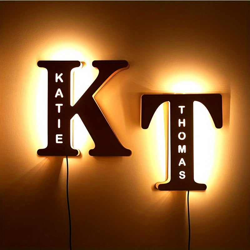 Custom Wooden LED Letter Night Light for Bedroom Decor Personalized Wall Lamp USB Powered
