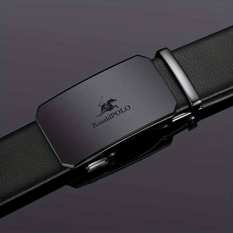 Мужской черный кожаный ремень с автоматической пряжкой для деловой одежды