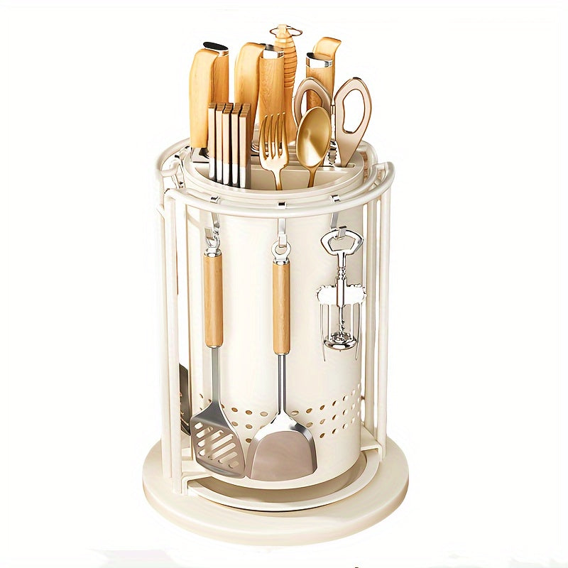 Kitchen Knife Block Set with Rotating Utensil Holder, Space-Saving Storage