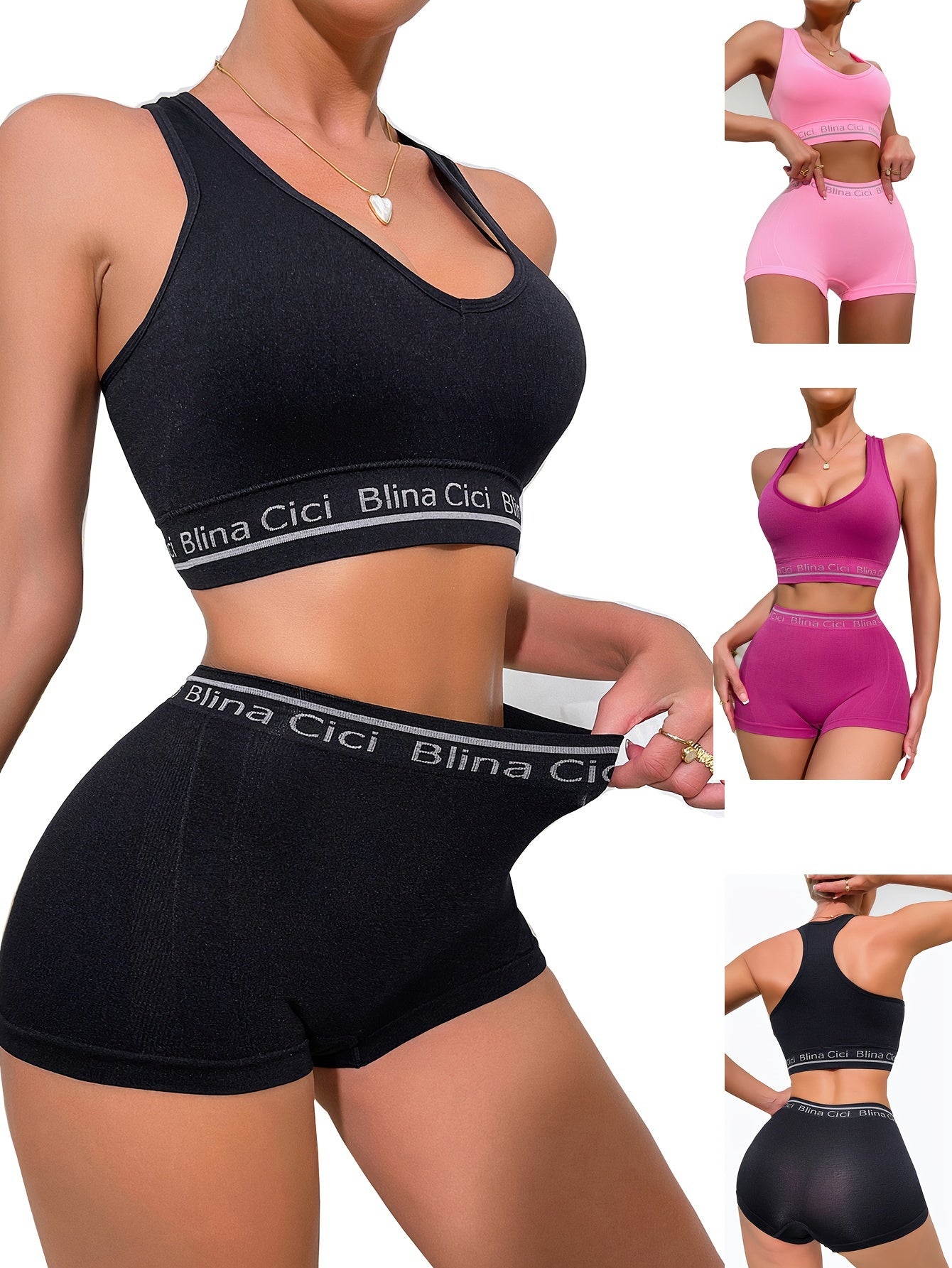 Sporty Lingerie Set Racerback Bra and Boxer Shorts for Jogging or Gym