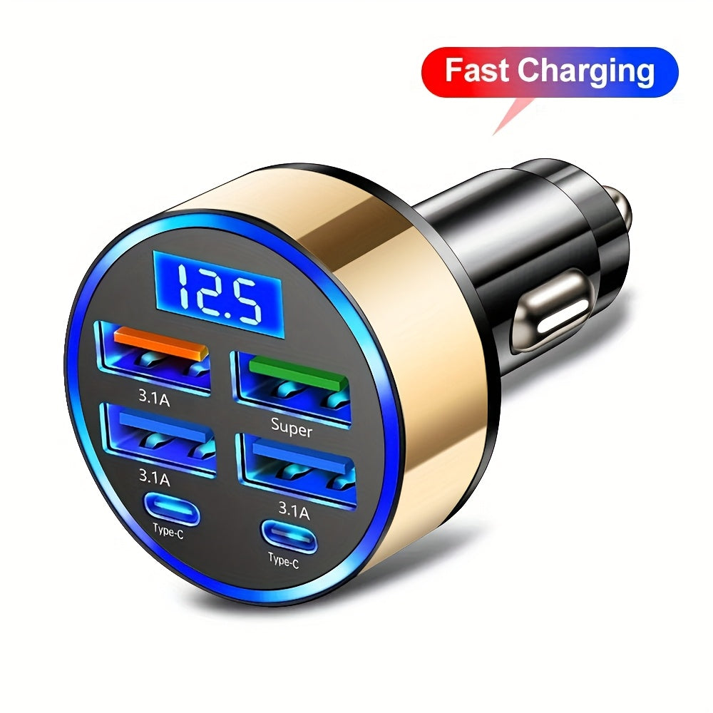 6-в-1 автомобильное зарядное устройство с цифровым дисплеем, многофункциональное, быстрая зарядка