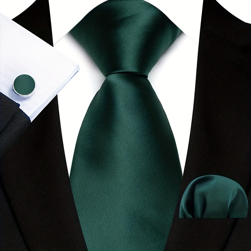 Men's Set of 3 Plain Color Ties with Square Handkerchief and Cufflinks for Gifting