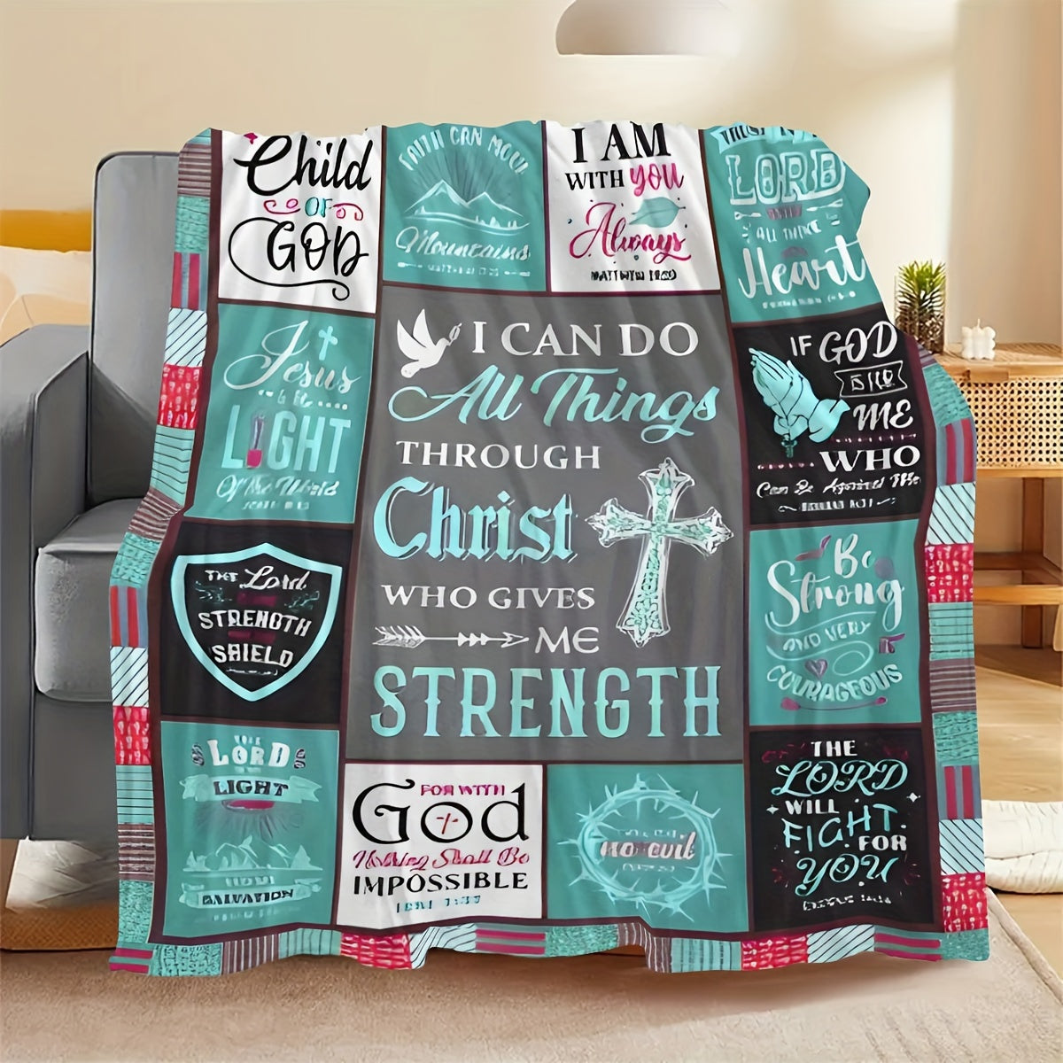 Christian Inspirational Quotes Flannel Fleece Throw Blanket Religious Scripture Verses Polyester All-Season