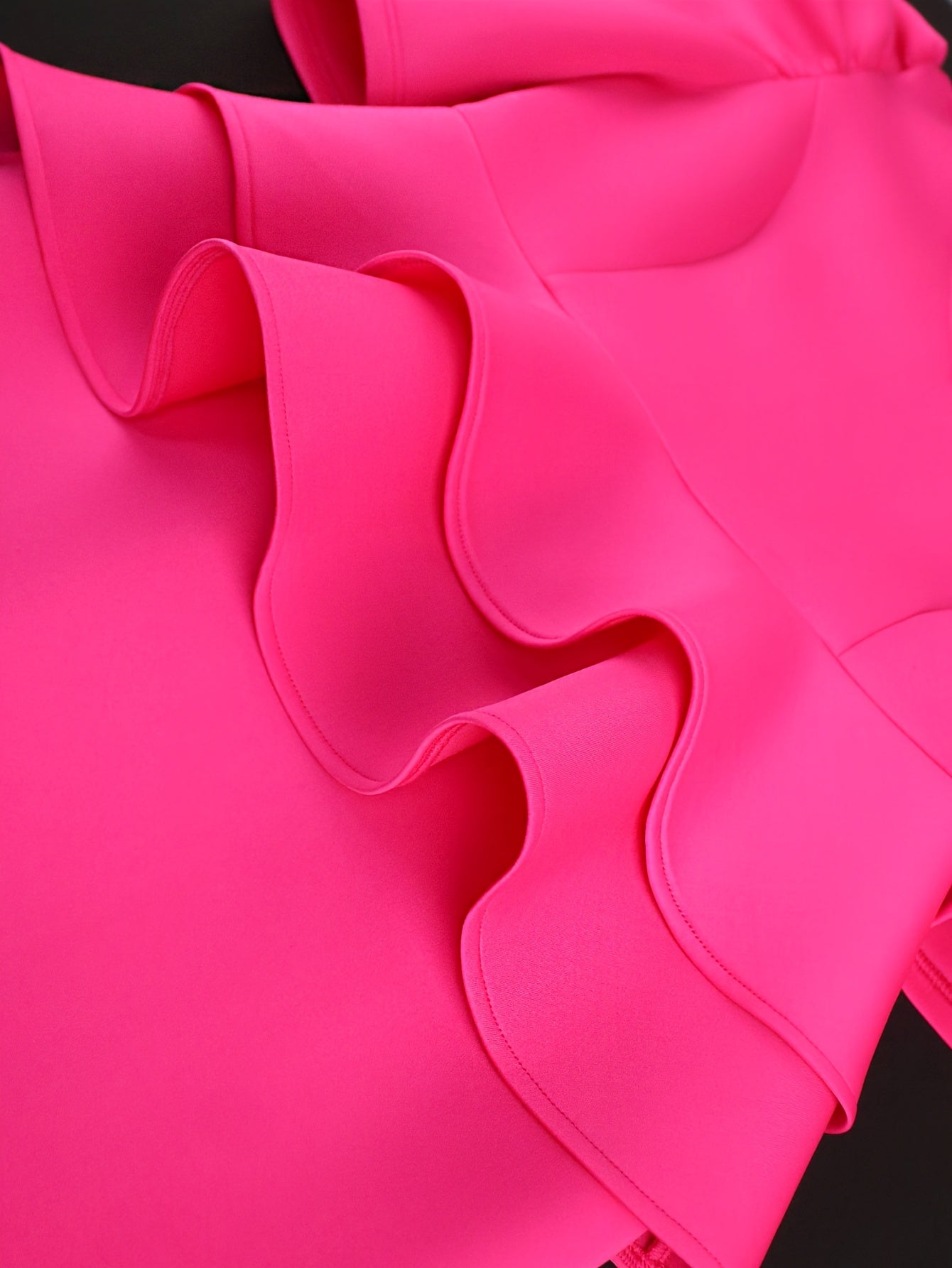 Women's V-Neck Ruffled Peplum Hem Bodycon Dress Bright Pink Sleeveless Evening Wear