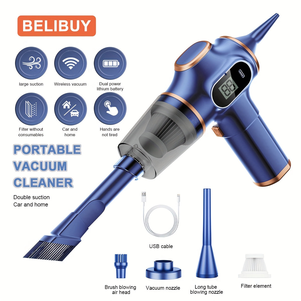 Uy va avtomobil uchun yuqori quvvatli simsiz qo‘l yuvish qurilmasi, USB orqali zaryadlash, engil