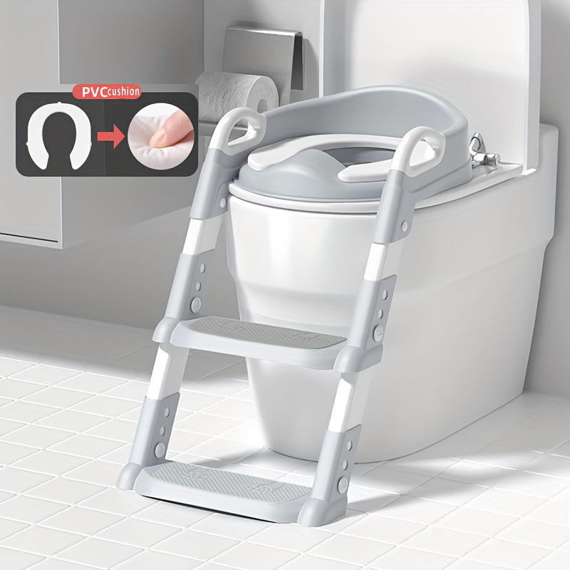 Children's Step Toilet Seat with Folding Potty Training Ladder and Adjustable Height
