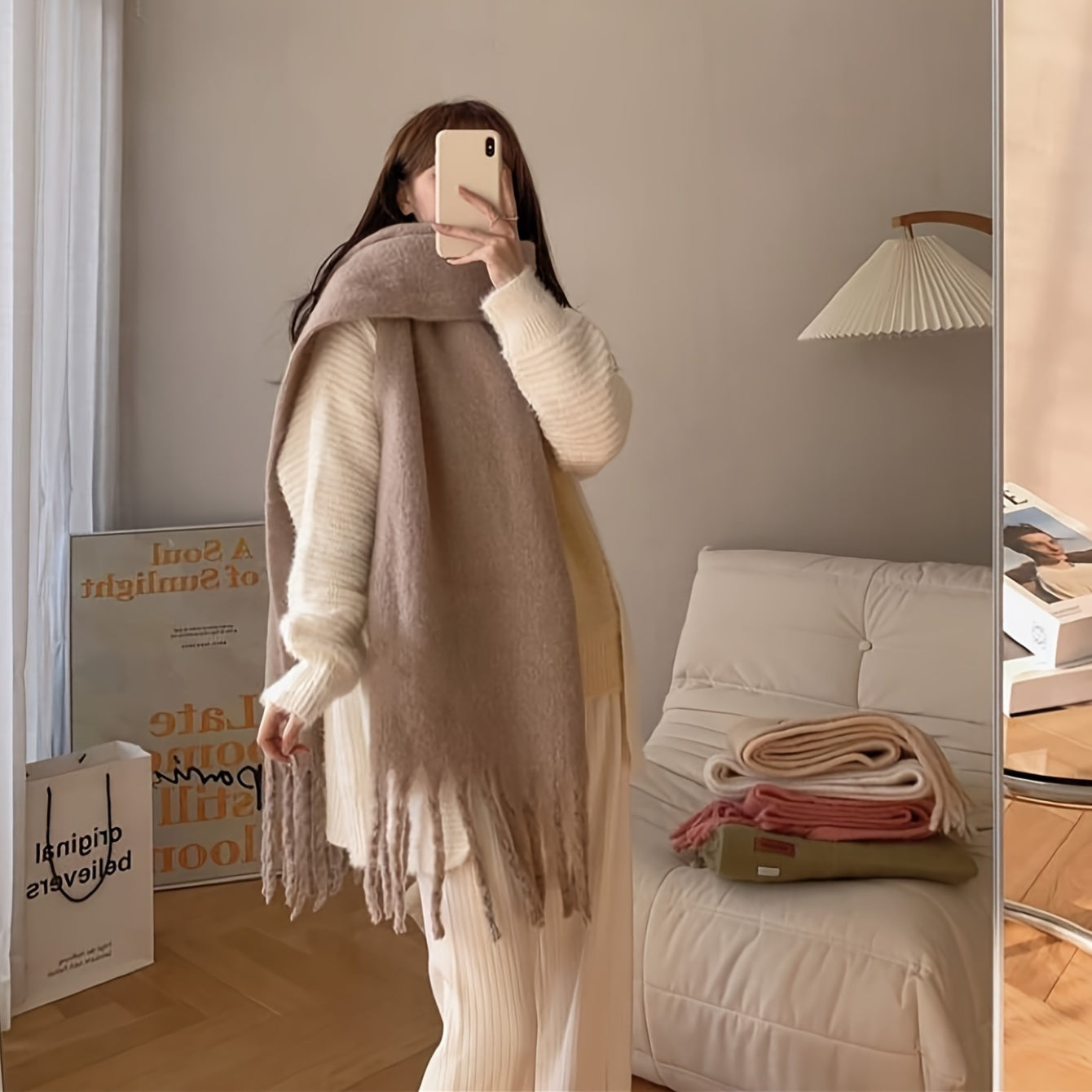 Women's Dog Tail Scarf Winter Soft Polyester Solid Color Autumn Fashion