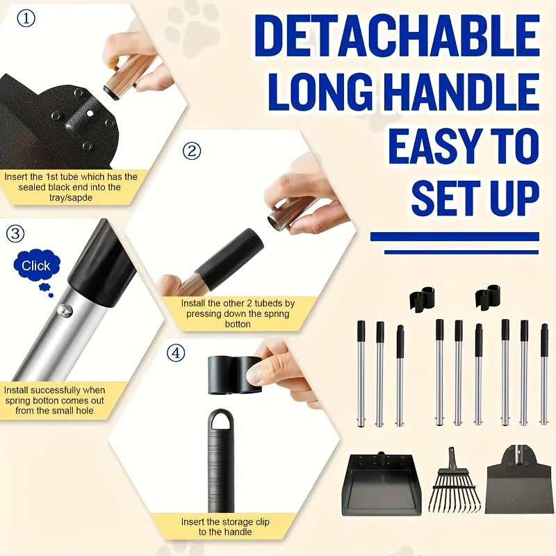 Stainless Steel Pet Waste Cleanup Kit with Pooper Scooper Rake Bin