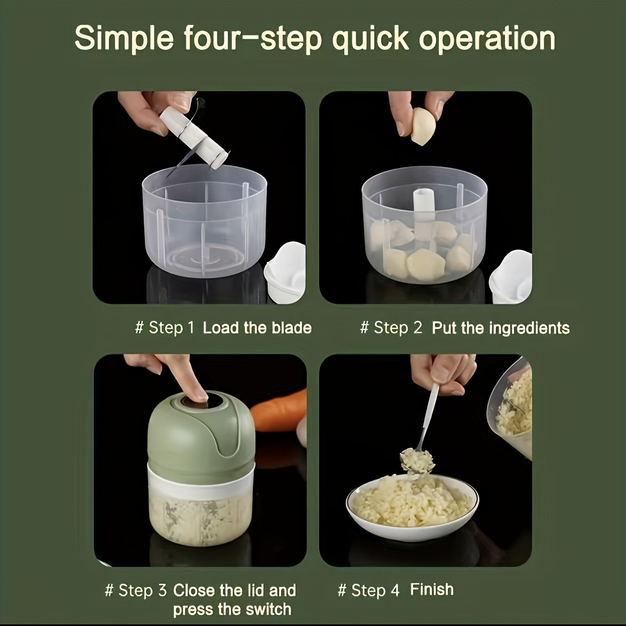 SENBOWE USB Elektr garlic press va oziq-ovqat protsessori - zanglamaydigan po'lat pichoq bilan kompakt dizayn, 5 soniya ichida maydalash, tez oshxona tayyorlash uchun USB orqali quvvatlanadigan.