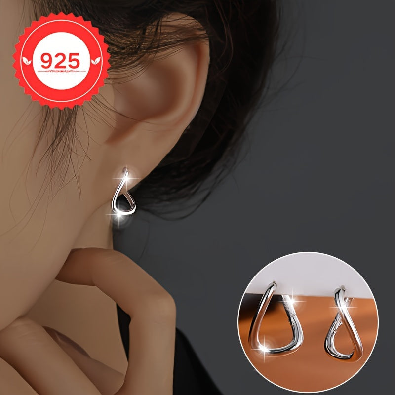 Sterling Silver Square Geometric Hoop Earrings Minimalist Irregular Style for Women