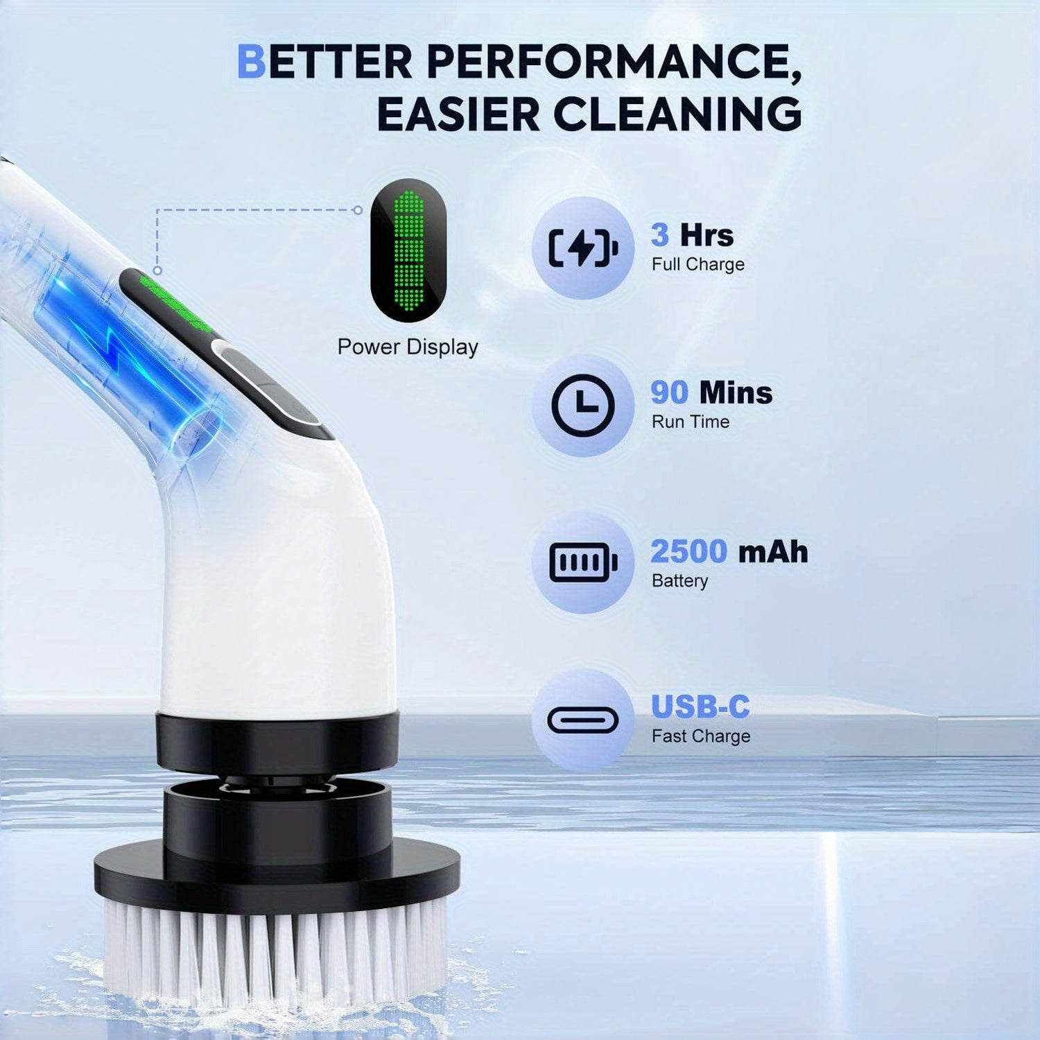 10 ta cho'tka bilan simsiz elektr spin scrubber, ikki tezlik, qayta zaryadlanadigan batareya, hammom plitkasi va avtomobil tozalash uchun