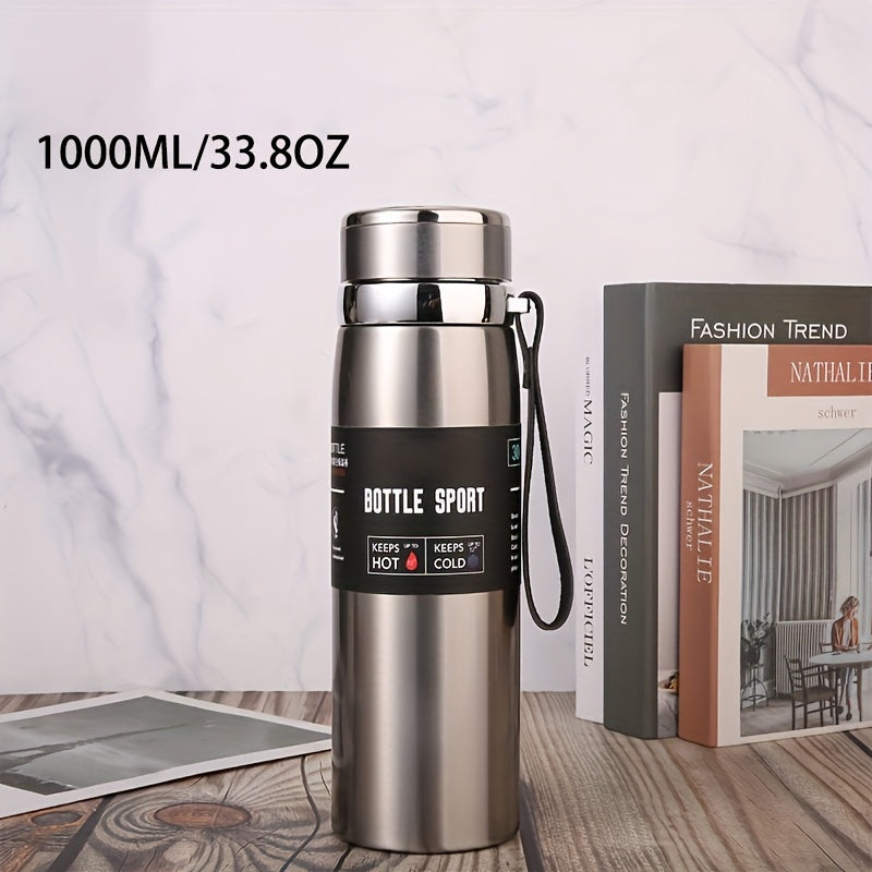 Stainless Steel 1000ml Vacuum Insulated Water Bottle with Strap BPA-Free Keeps Hot Cold Sports Outdoor