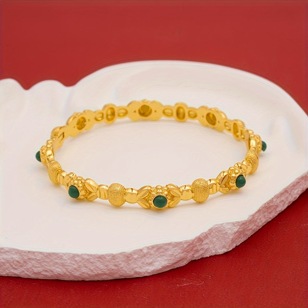 Gold Open Bracelet with Hollow Carved Design for Ladies Festival Jewelry Ethnic Style