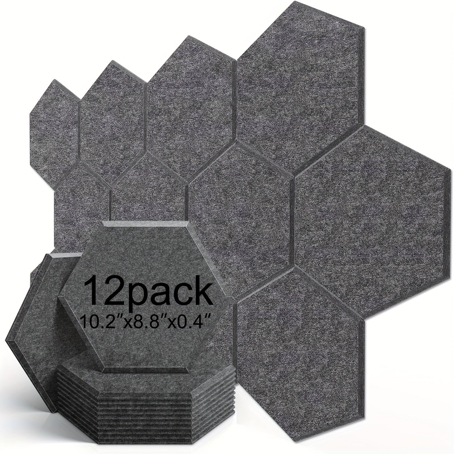 12-Pack Self-Adhesive Hexagonal Acoustic Panels 10.2 x 8.8 Inches for Home Office Studio