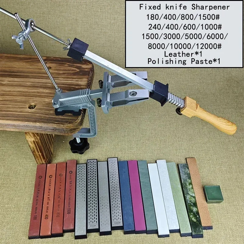 Ручной кухонный точильный камень с фиксацией угла и набором шлифовальной крупы из эмery