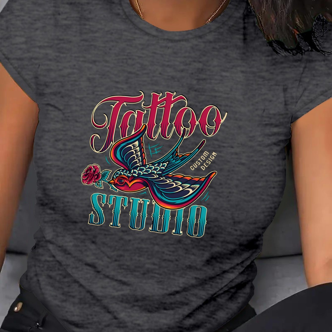 Women's Plus Size Tattoo Studio Graphic Tee Crew Neck Short Sleeve T-Shirt