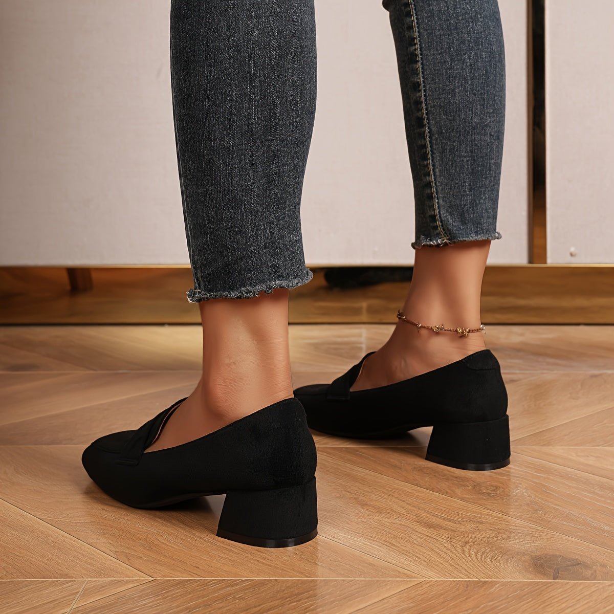 Women's Slip-On Square Toe Loafers Leather & Synthetic Casual Formal Black Beige