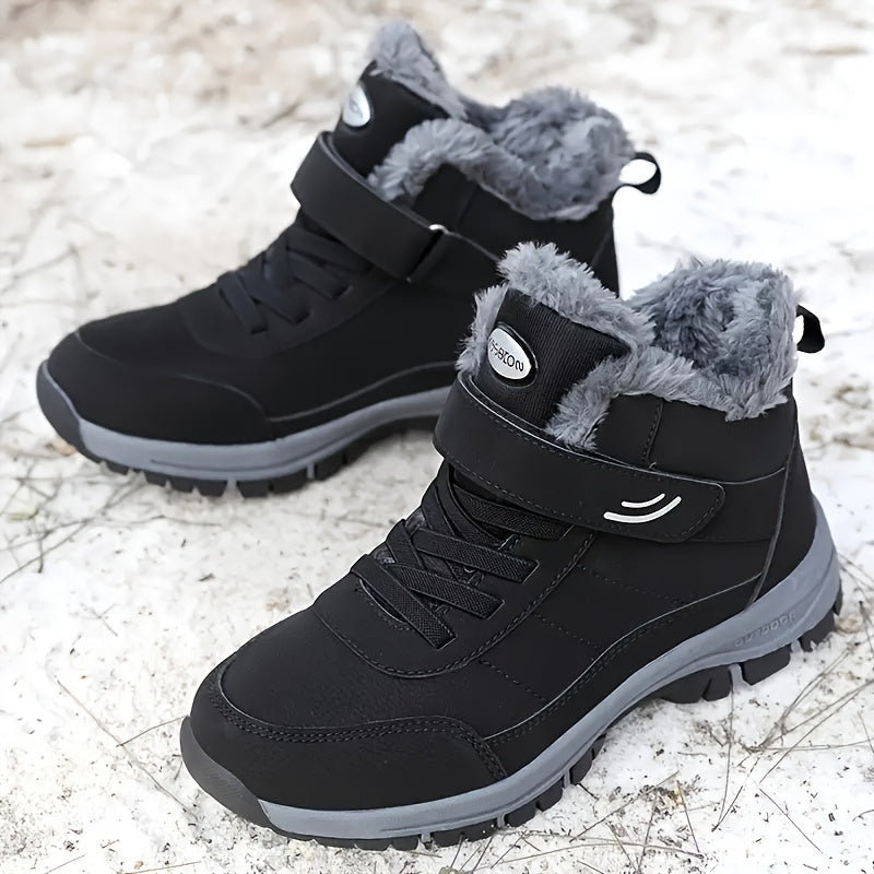 Women's Winter Fleece-Lined Hiking Sneakers Black Casual Boots
