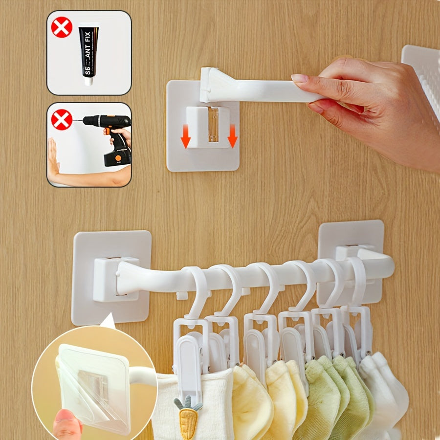 Wall-Mounted Wardrobe Organizer with Adjustable Clips and Hole-Free Installation