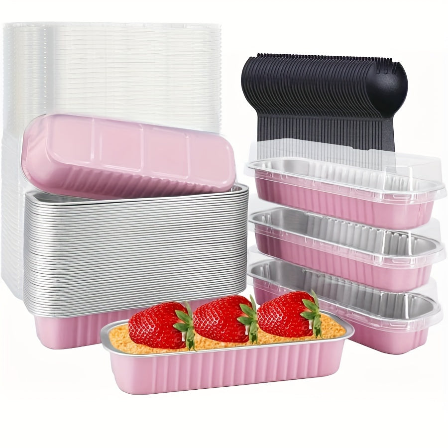 150 Pieces Mini Cake Pans with Lids and Spoons Non-Stick Aluminum Foil Baking Loaf Pans