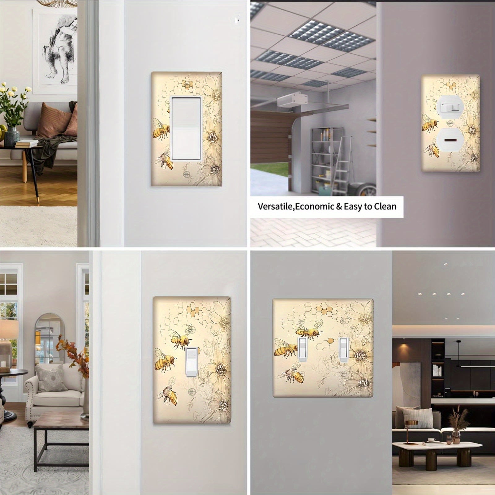 Sunflower and Bee Decorative Wall Plate for Light Switch and Outlet Cover Single and Double Gang Nature-Inspired Home Office Hotel Decor