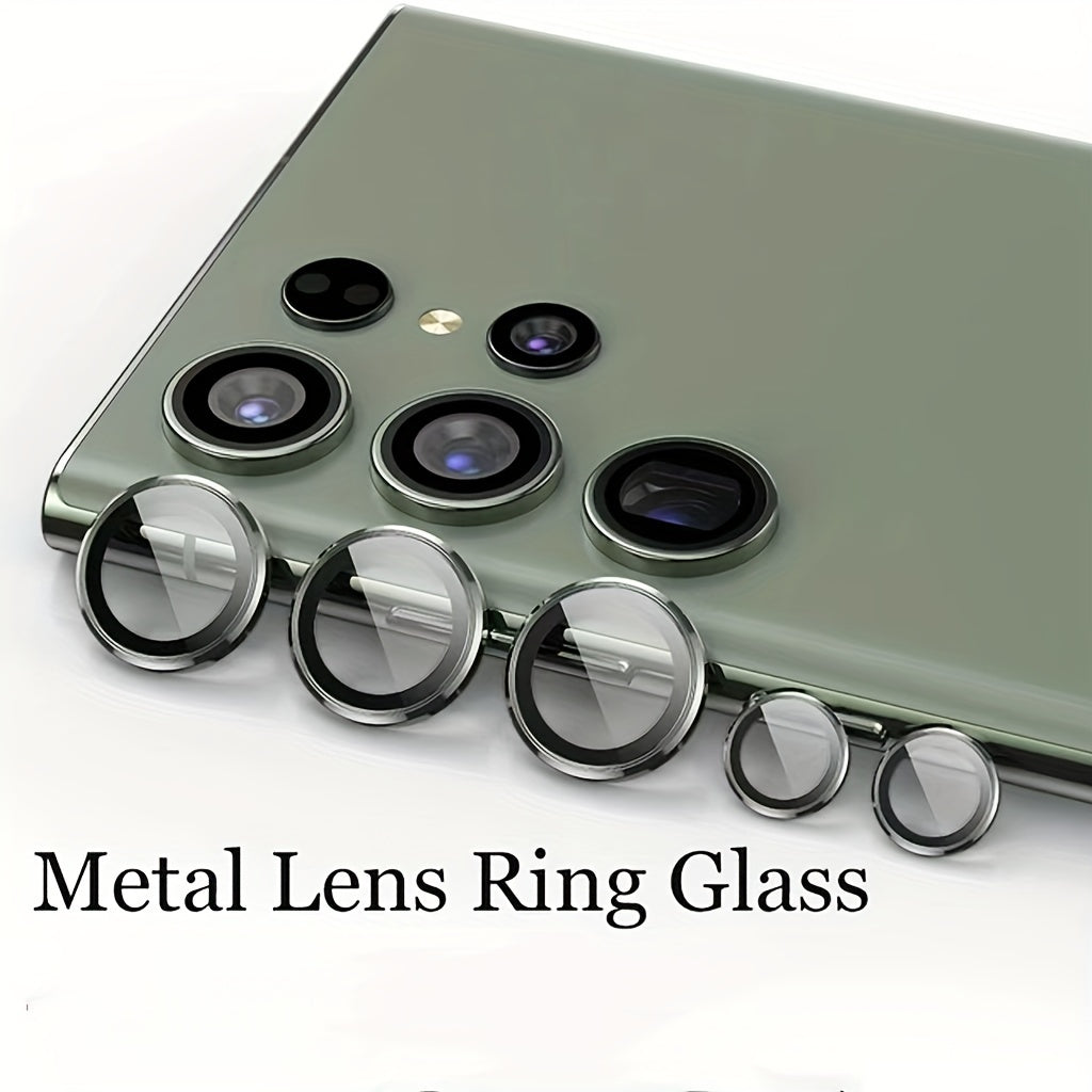 Set of 3 Camera Metal Rings and Tempered Glass Lens Protectors for Samsung Galaxy Models
