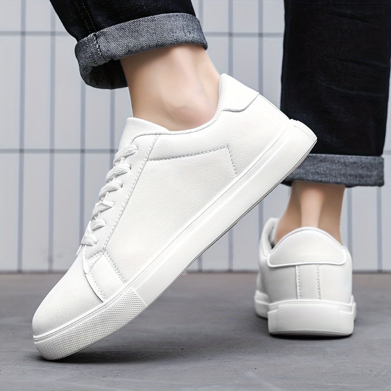 Men's White Lace-Up Sneakers with MD Sole and EVA Insole for Casual and Running